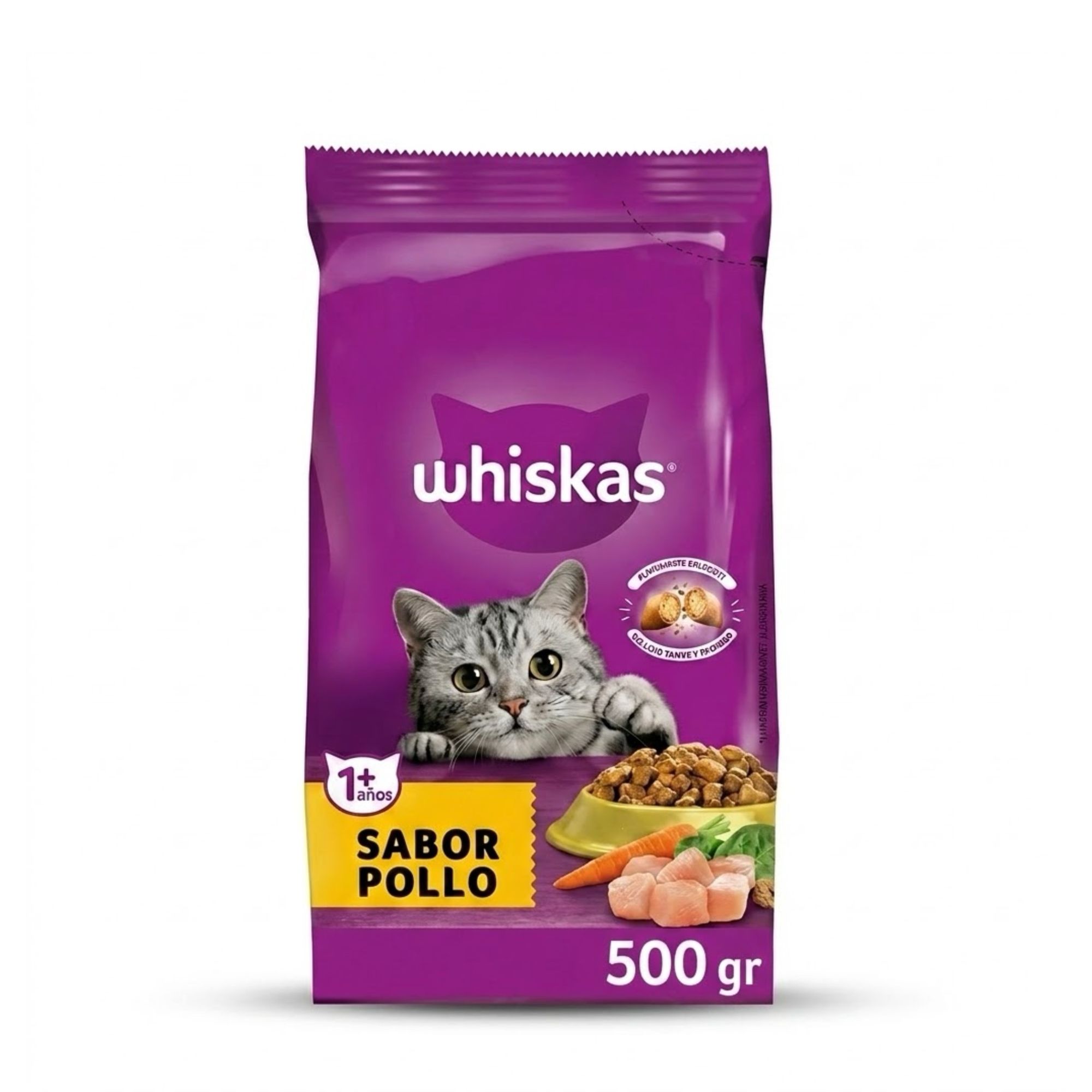 Whiskas 500 Gr Alimento Seco para Gatos Adultos Sabor Pollo 
