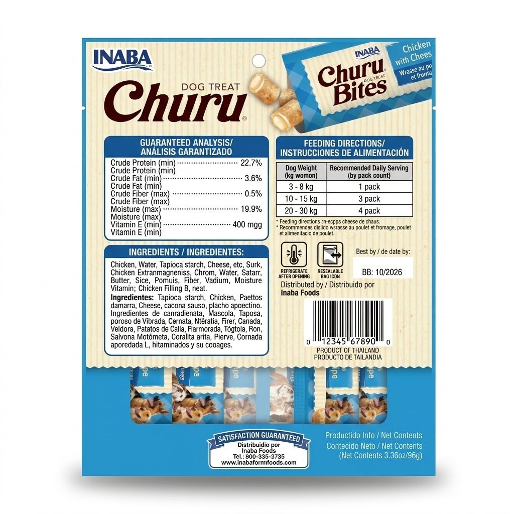 Inaba Churu 8 x 12 gr Snack para Perros sin Granos, Lamibles y Exprimibles, Puré Cremoso para Gatos con Vitamina e y Taurina, Receta de Pollo y Queso - Miniatura 2