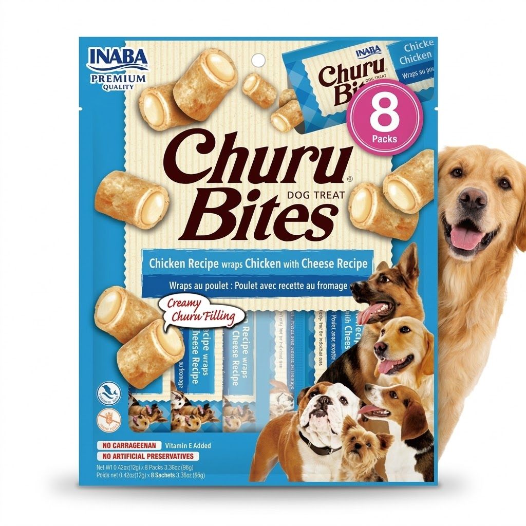 Inaba Churu 8 x 12 gr Snack para Perros sin Granos, Lamibles y Exprimibles, Puré Cremoso para Gatos con Vitamina e y Taurina, Receta de Pollo y Queso - Miniatura 3