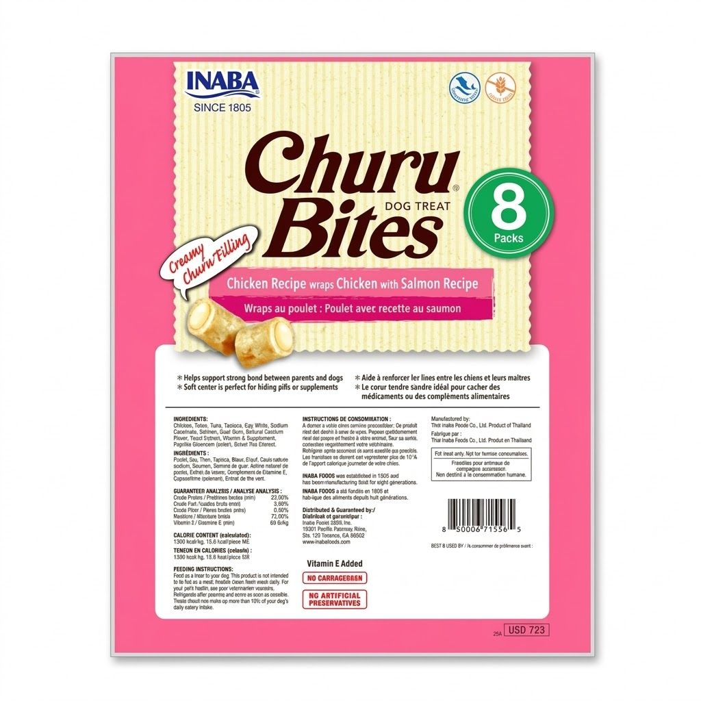 Inaba Churu 8 x 12 gr Snacks para Perros sin Granos, Lamibles y Exprimibles, Puré Cremoso para Gatos con Vitamina e y Taurina, Receta de Pollo y Salmon - Miniatura 2