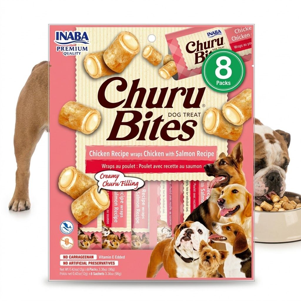 Inaba Churu 8 x 12 gr Snacks para Perros sin Granos, Lamibles y Exprimibles, Puré Cremoso para Gatos con Vitamina e y Taurina, Receta de Pollo y Salmon - Miniatura 3