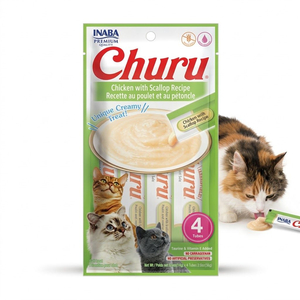 Inaba Churu Pack 4 x 56 gr Snack Húmedo y Cremoso para Gatos Sabor Vieiras - Premio Saludable - Miniatura 3