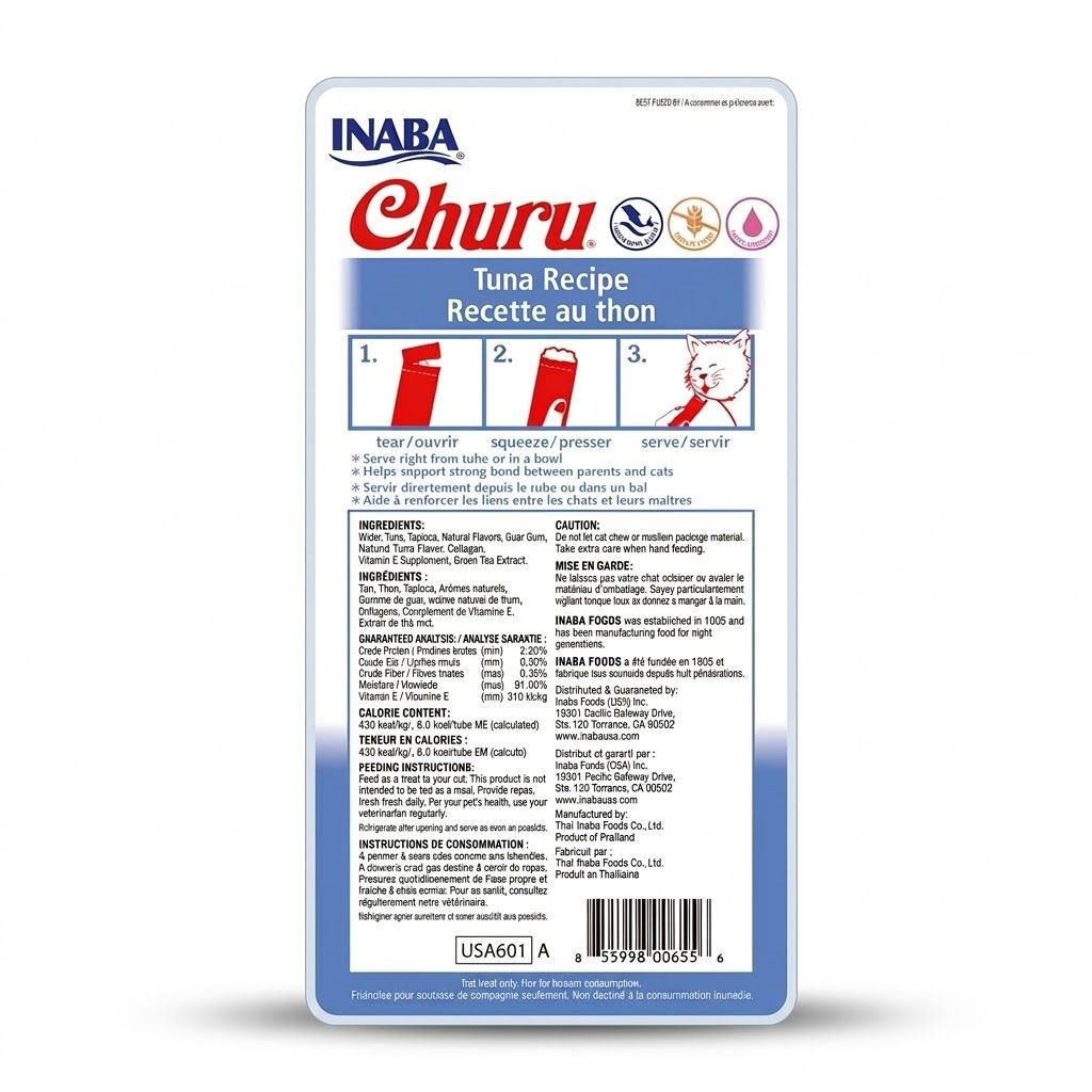 Inaba Churu Pack 4 x 56 gr Snack Húmedo y Cremoso para Gatos Sabor Atún - Premio Saludable - Miniatura 2