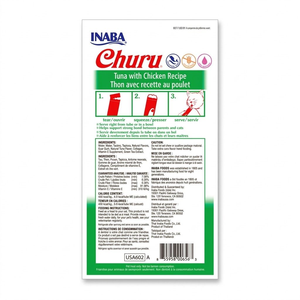 Inaba Churu Pack 4 x 56 gr Snack Húmedo y Cremoso para Gatos Sabor Atún y Pollo - Mix Proteína  - Miniatura 2