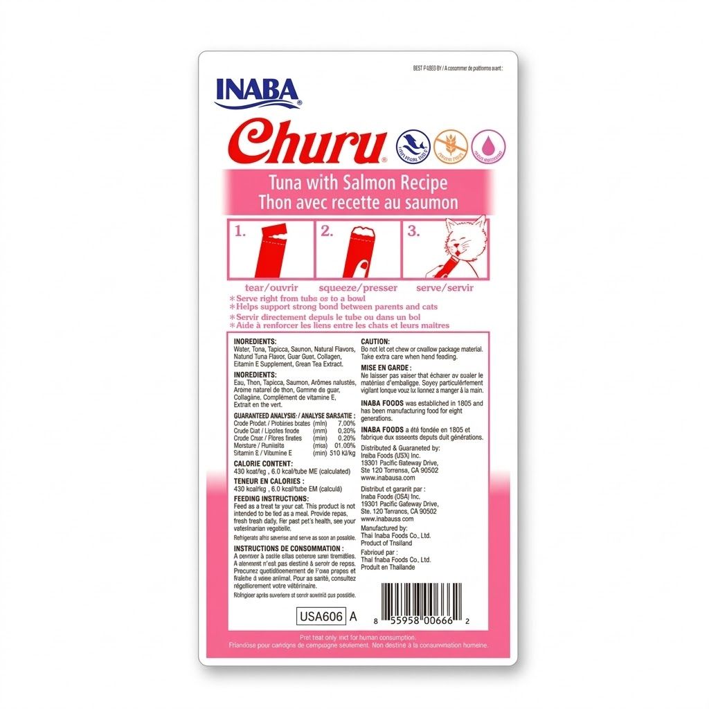Inaba Churu Pack 4 x 56 gr Snack Húmedo y Cremoso para Gatos Sabor Atún y Salmón  - Miniatura 2