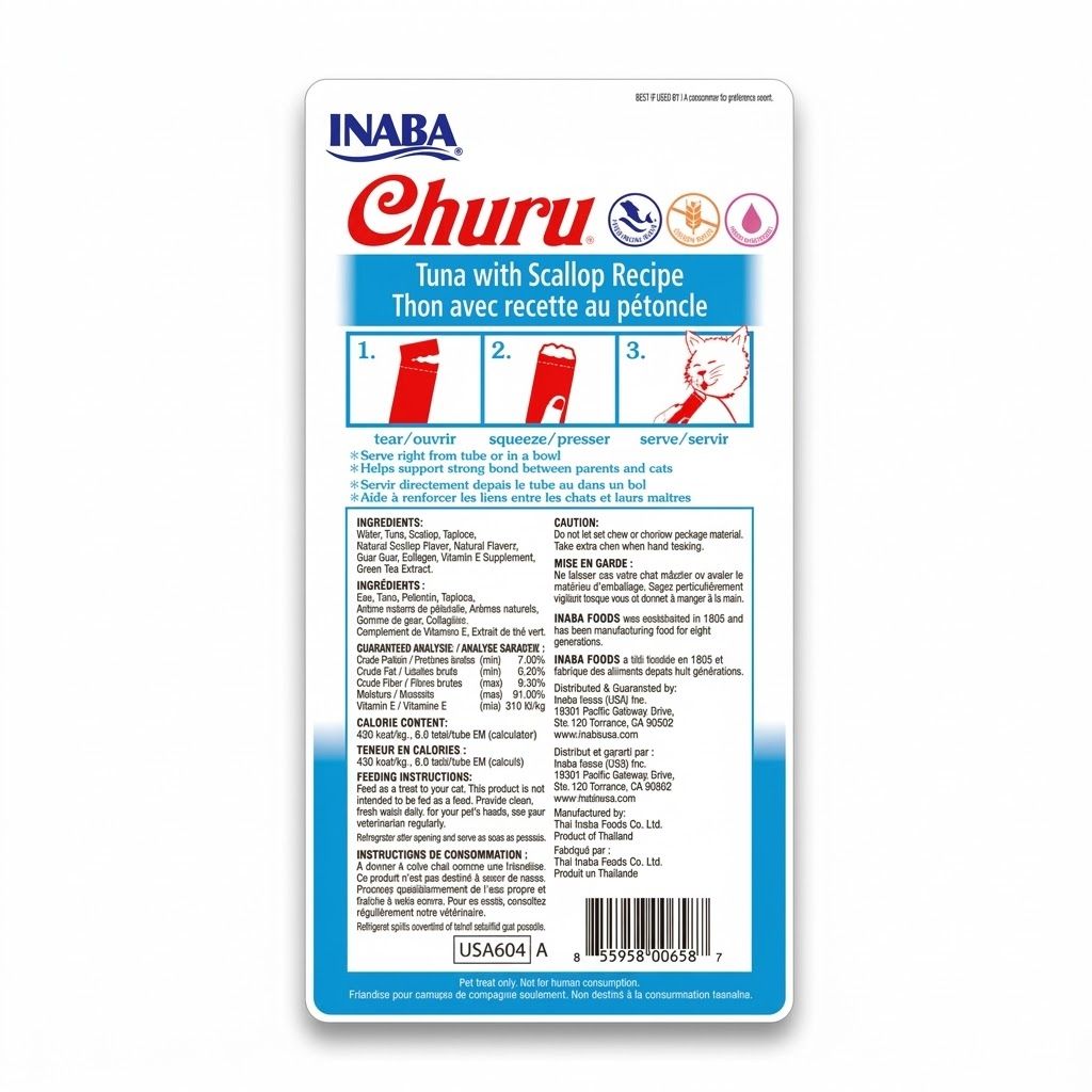 Inaba Churu Pack 4 x 56 gr Snack Húmedo y Cremoso para Gatos Sabor Atún y Vieiras  - Miniatura 2