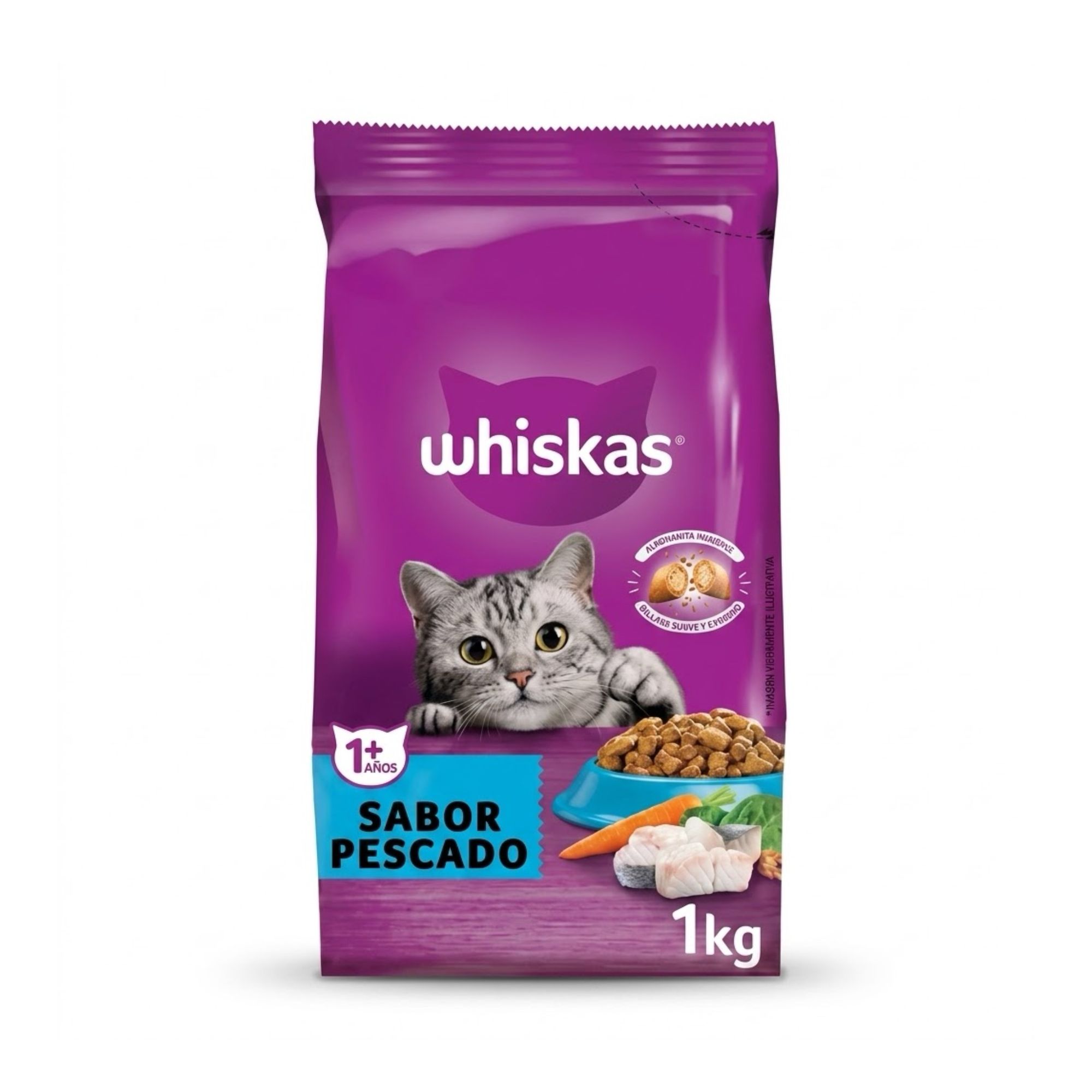 Whiskas 1 Kg Alimento Seco para Gatos Adultos Sabor Pescado Blanco 