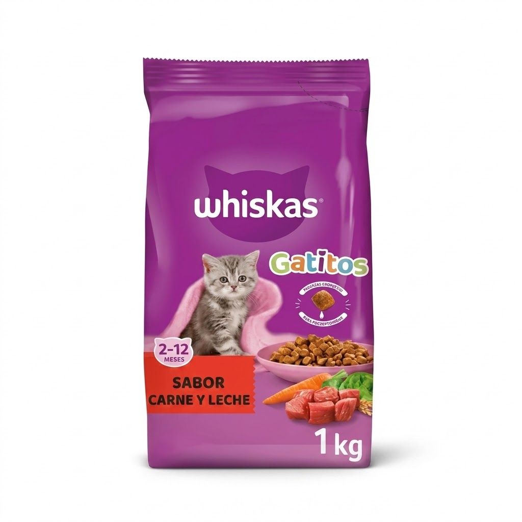 Whiskas 1 Kg Alimento Seco para Gatitos (Kitten) Sabor Carne y Leche 