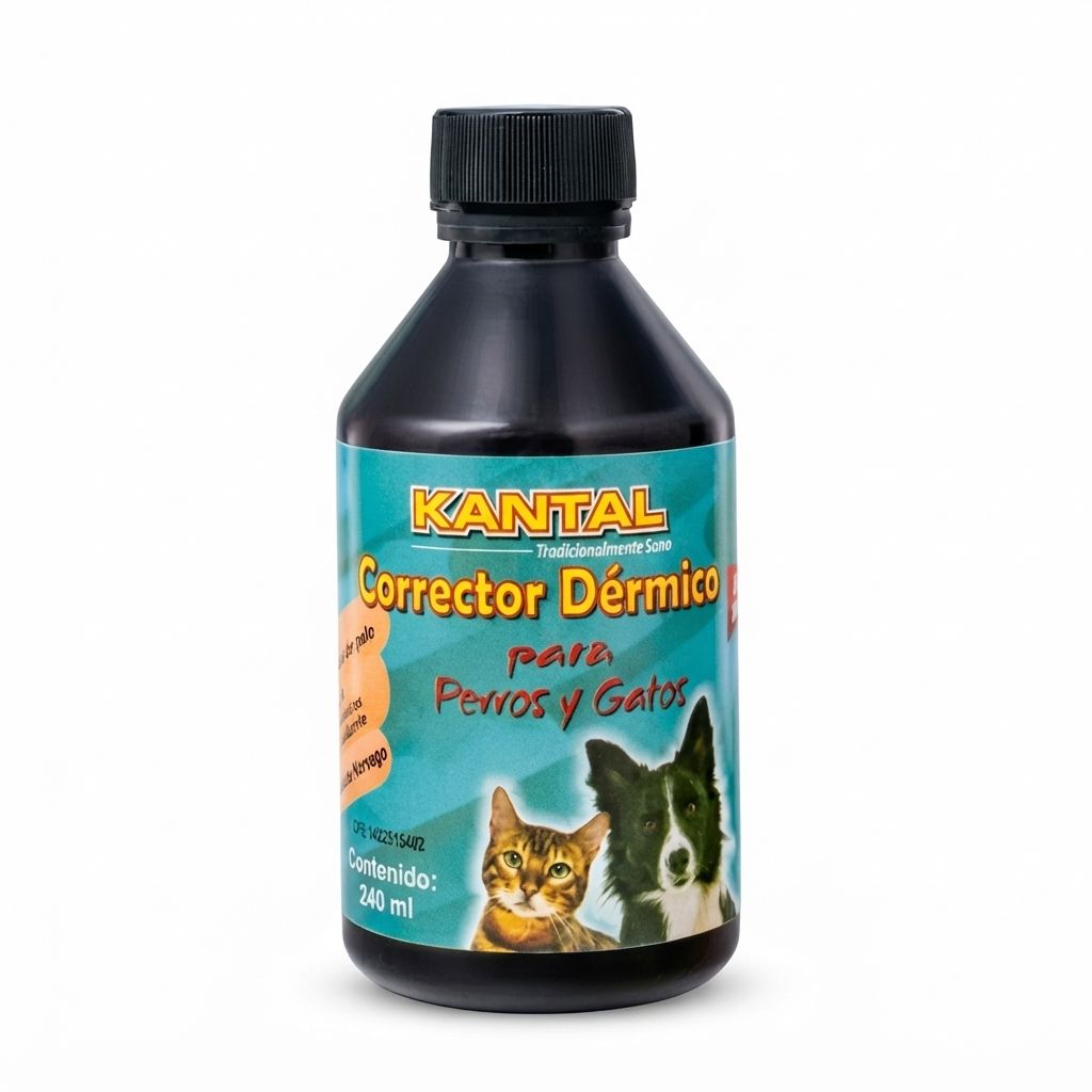 Corrector Dérmico Kantal para Perros y Gatos Suplemento Nutricional con Omega 3, 6 y 9 Salud de Piel y Pelaje Frasco 240 ml Control de Caída y Brillo.