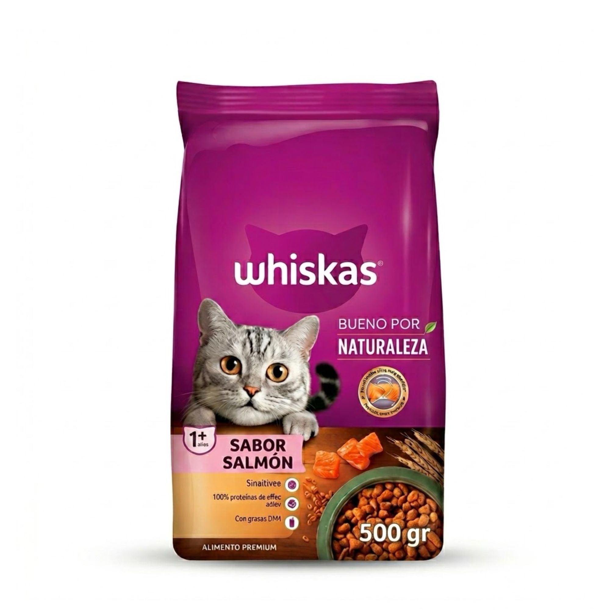 Whiskas 500 Gr Alimento Seco para Gatos Adultos Sabor Salmón