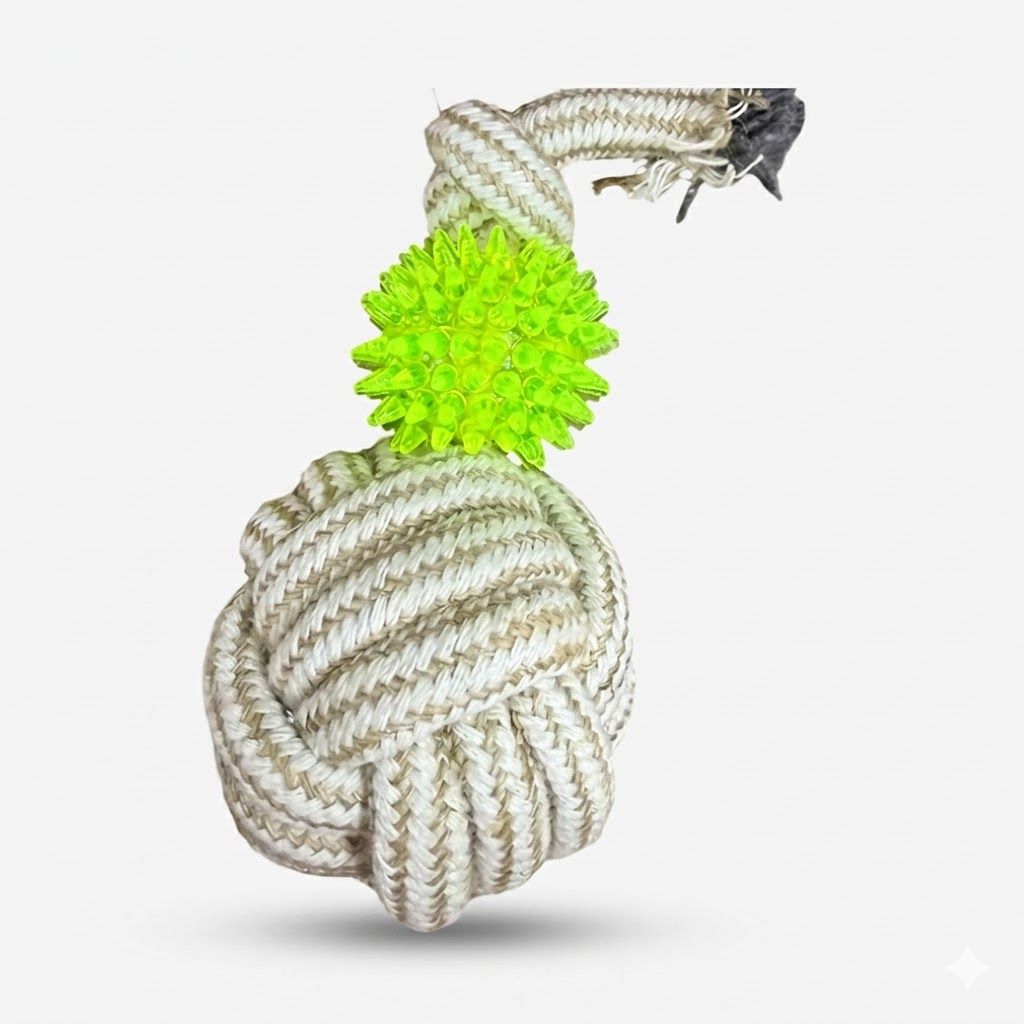 Cuerda Bola de Puas Beige Verde GUAO 17cm Juego Interactivo Colorido Mascotas
