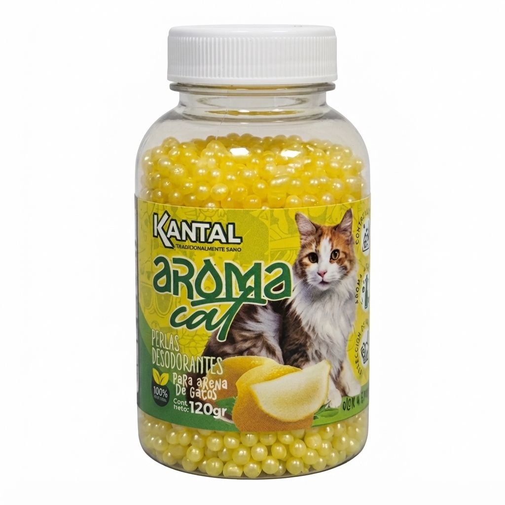 Perlas Desodorantes para Arena de Gatos con Aroma a Limon 120 Gramos Control de Olores Potenciador de Frescura Fragancia Frutal Higiene Arenero.