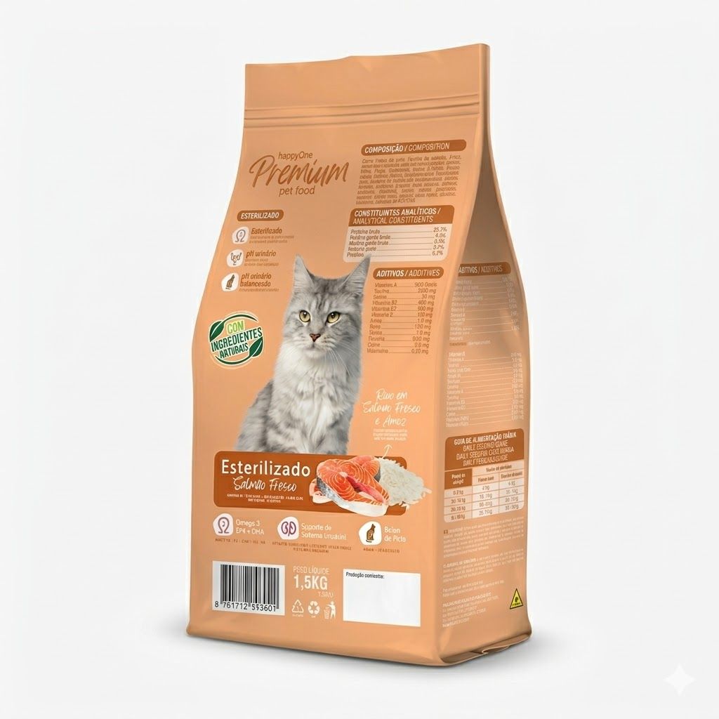 Happy One Premium 1,5 Kg Alimento para Gatos Esterilizados con Salmón Fresco  - Miniatura 2