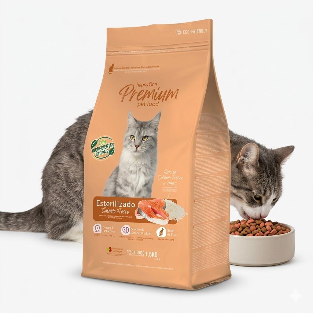 Happy One Premium 1,5 Kg Alimento para Gatos Esterilizados con Salmón Fresco  - Miniatura 3