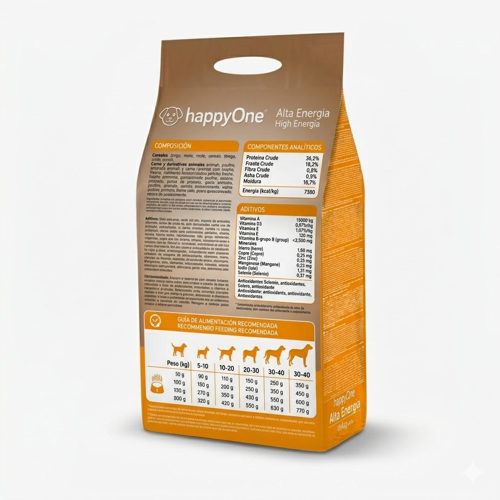 Happy One 4 Kg Alimento seco para Perros Adultos de todas las razas Alta Energia Bolsa de - Miniatura 2