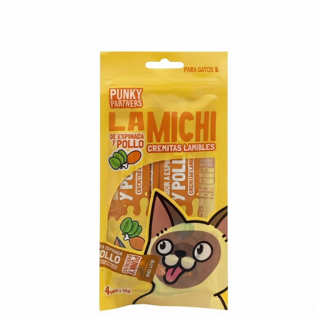 Punky Partners Michi Pollo Snack Cremoso para Gatos - Pack 4 Unidades