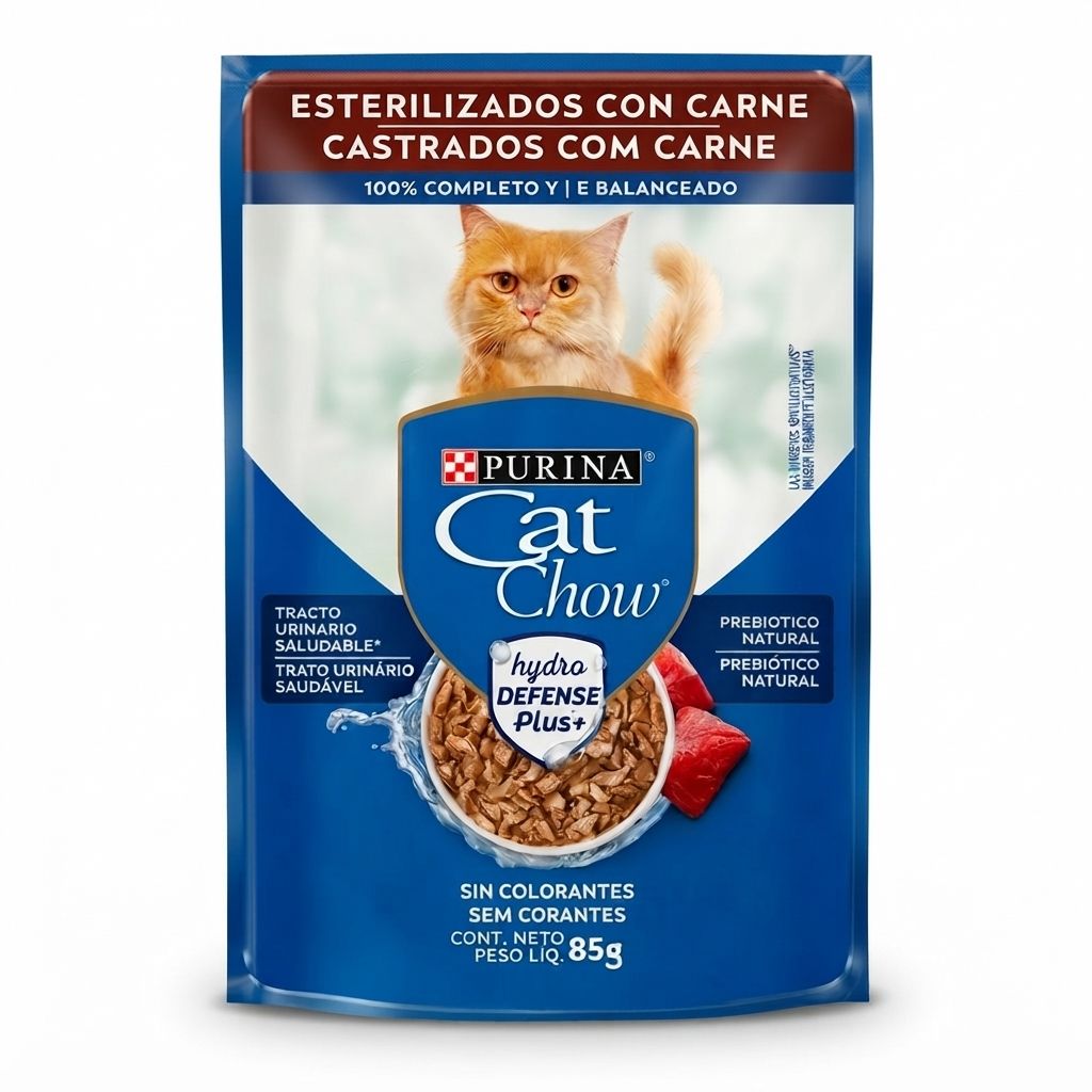 Purina Cat Chow Alimento Húmedo Gatos Esterilizados - Sabor Carne Salud Urinaria 85 g - Imagen 1