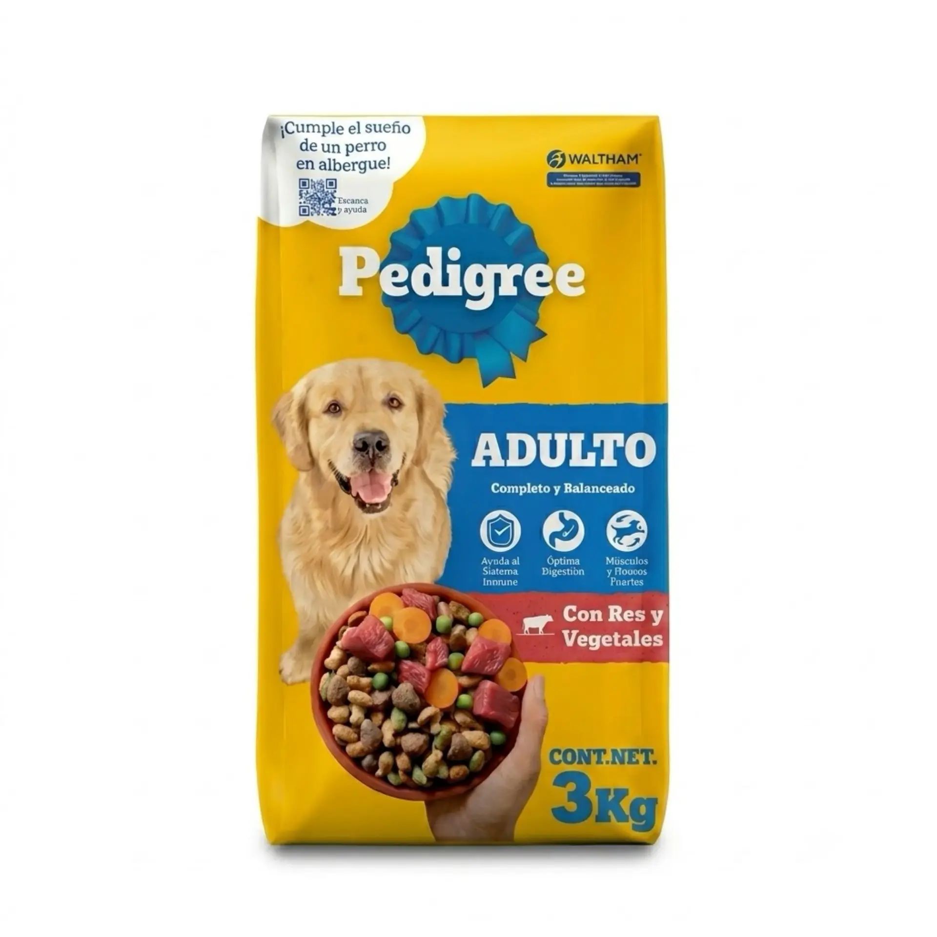 Pedigree Adulto 3 Kg sabor a Carne, Pollo y Cereales - Con Proteínas de Calidad para Músculos Fuertes