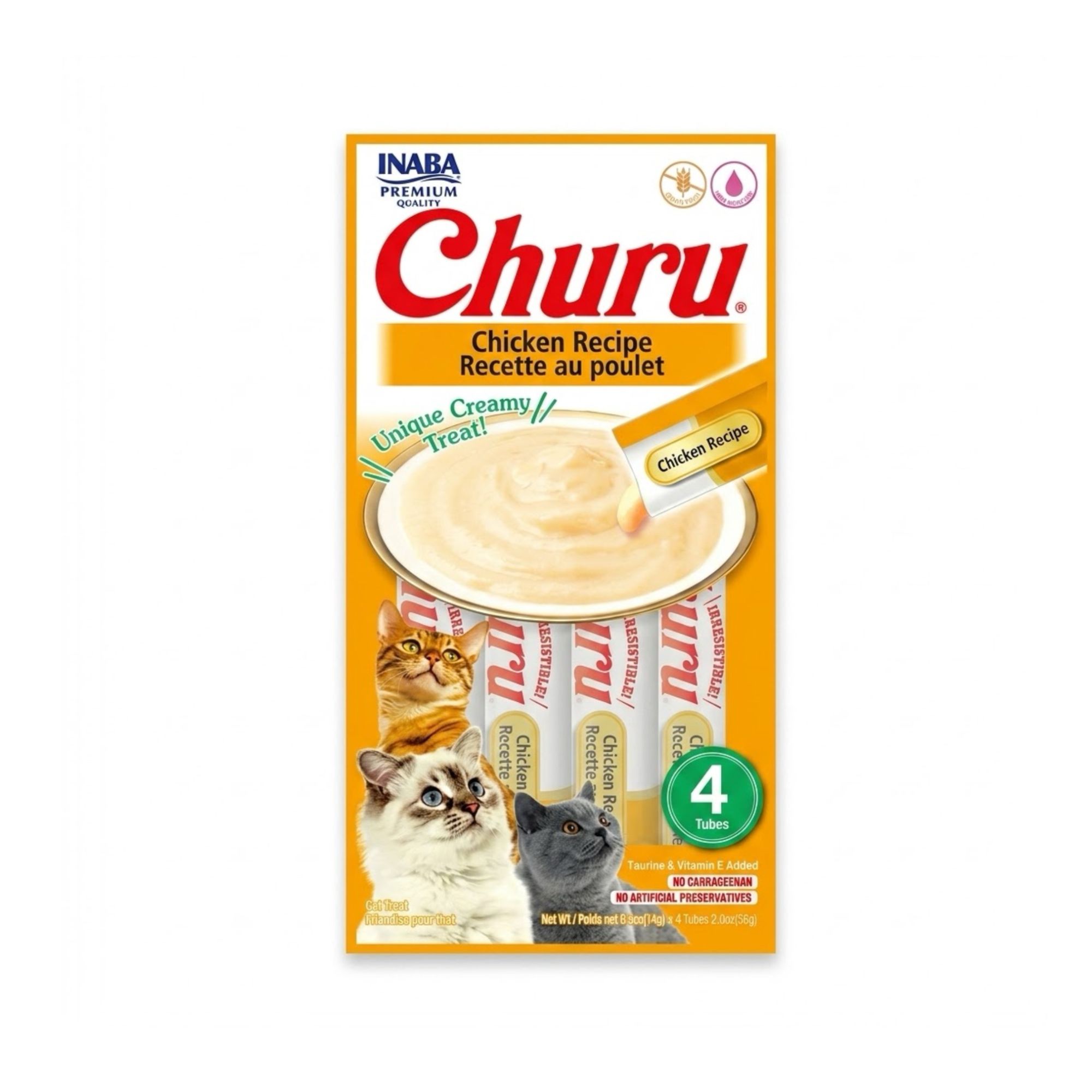 Inaba Churu Pack 4 x 56 gr Snack Húmedo y Cremoso para Gatos Sabor Pollo - Premio Saludable 