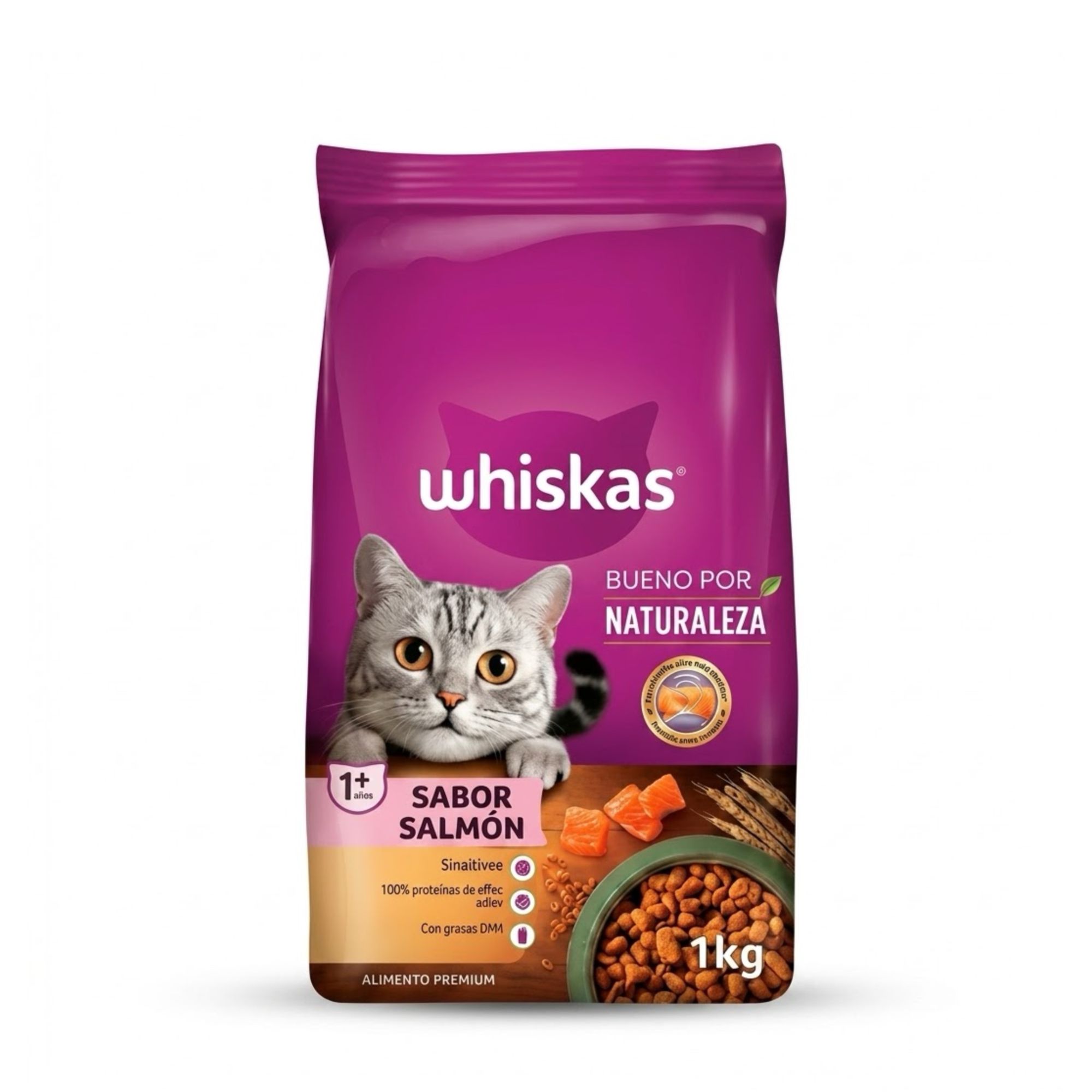 Whiskas 1 Kg Alimento Seco para Gatos Adultos Sabor Salmón