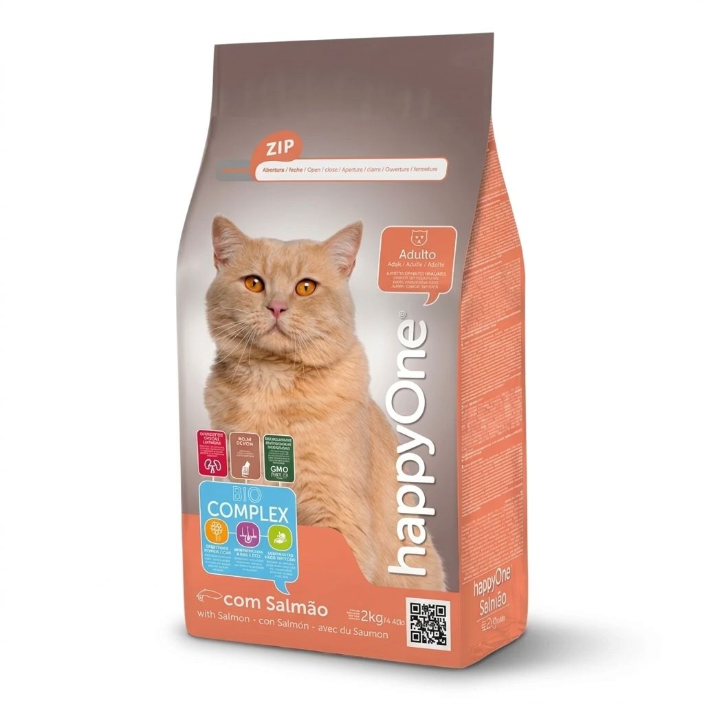 Happy One 2 Kg Alimento para Gatos Adultos Sabor Salmón - Omega 3 y 6  - Imagen 1