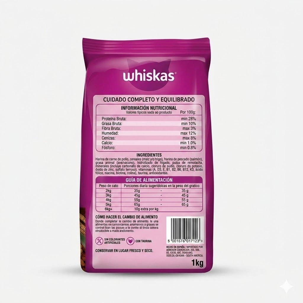 Whiskas 1 Kg Alimento Seco para Gatos Adultos Sabor Salmón - Miniatura 3