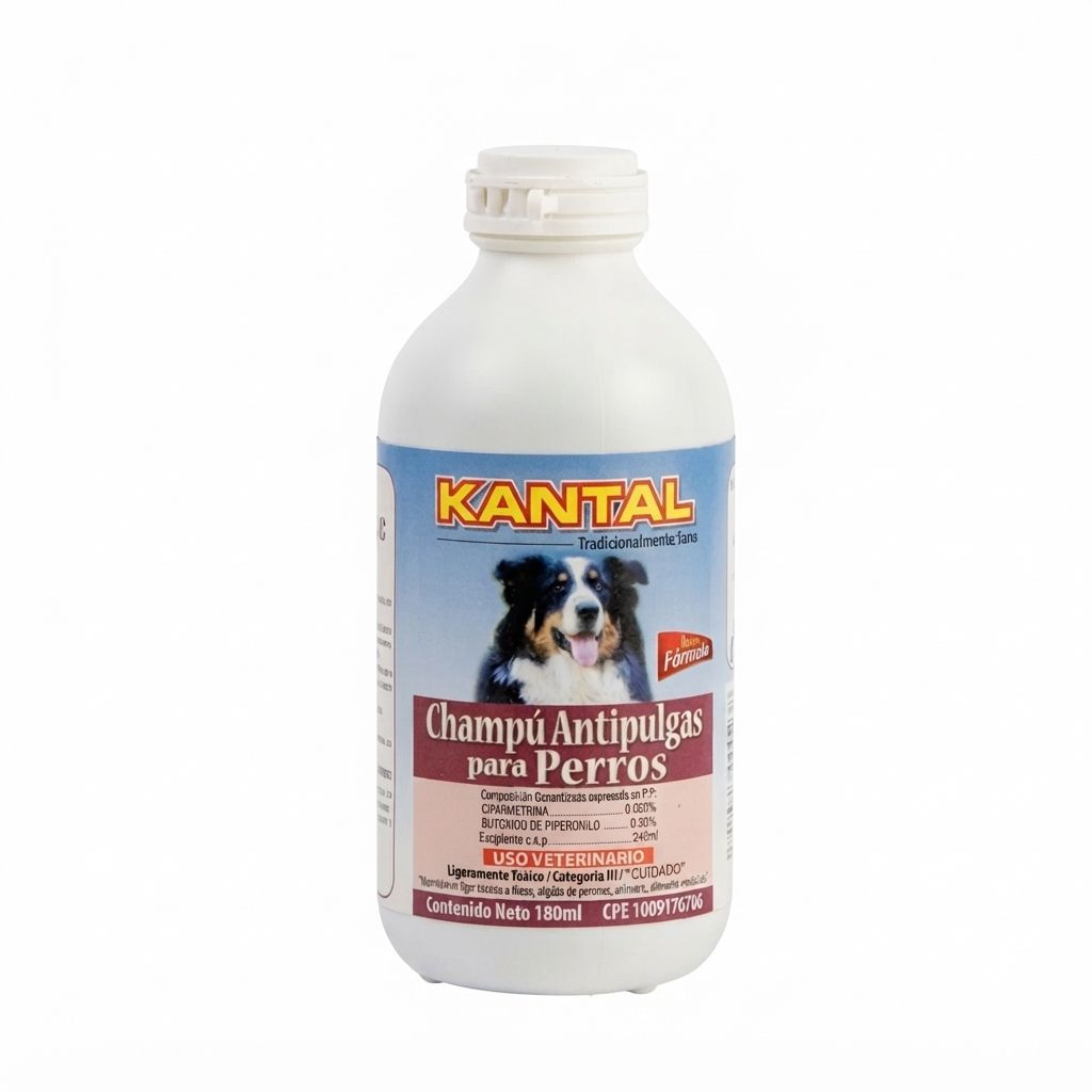 Kantal Champú Antipulgas 180 ML - Limpieza Profunda y Protección Antiparasitaria Compacta