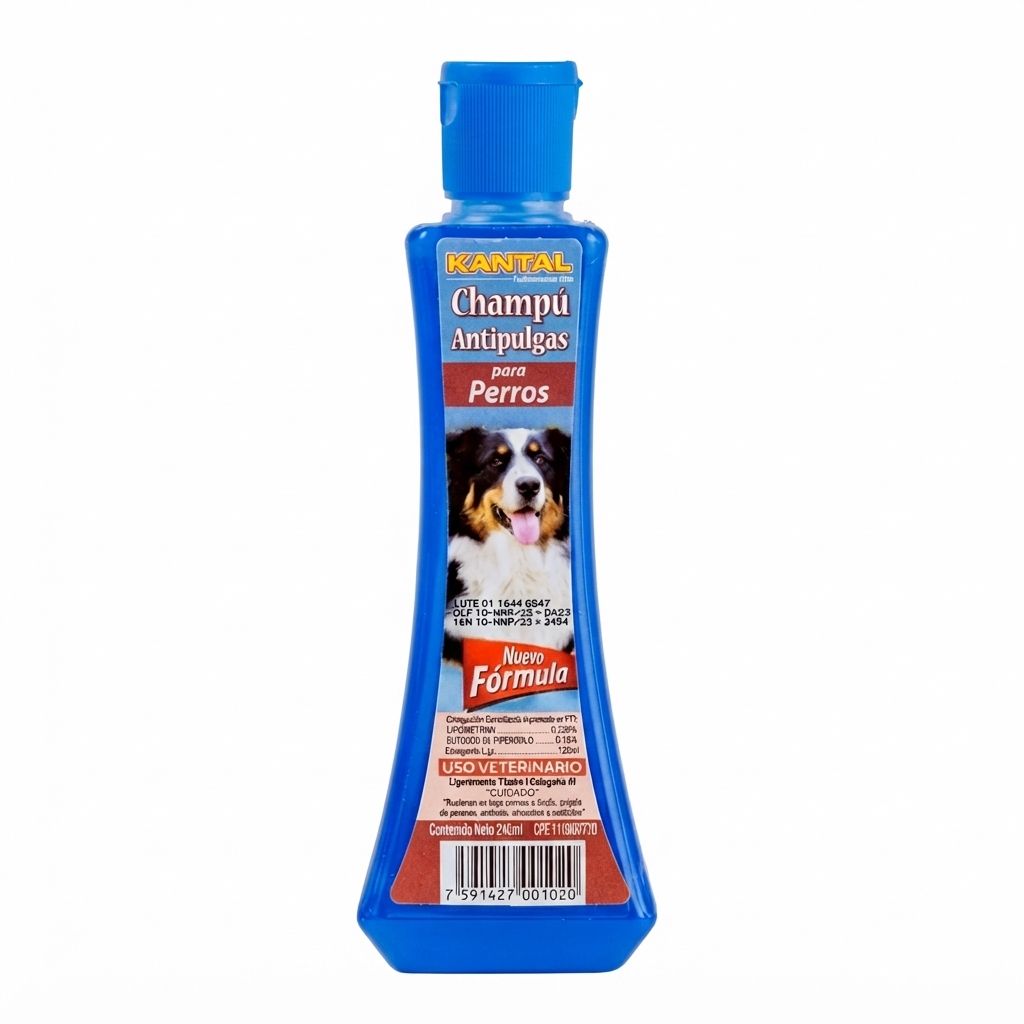 Kantal Champú Antipulgas 240 ML - Baño Medicado para el Control de Parásitos Externos