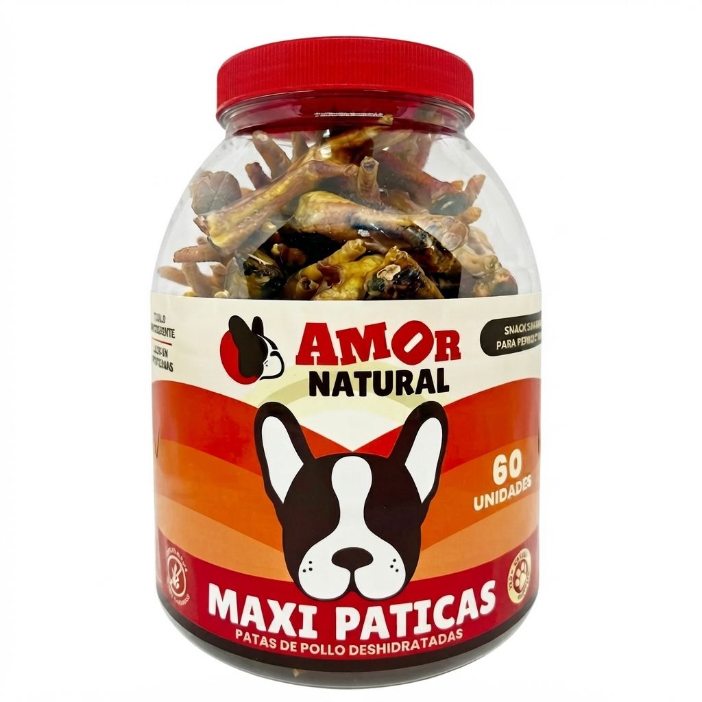 Paticas Deshidratadas Amor Natural Botella x60 Unidades | Premio Natural Mascotas - Imagen 1