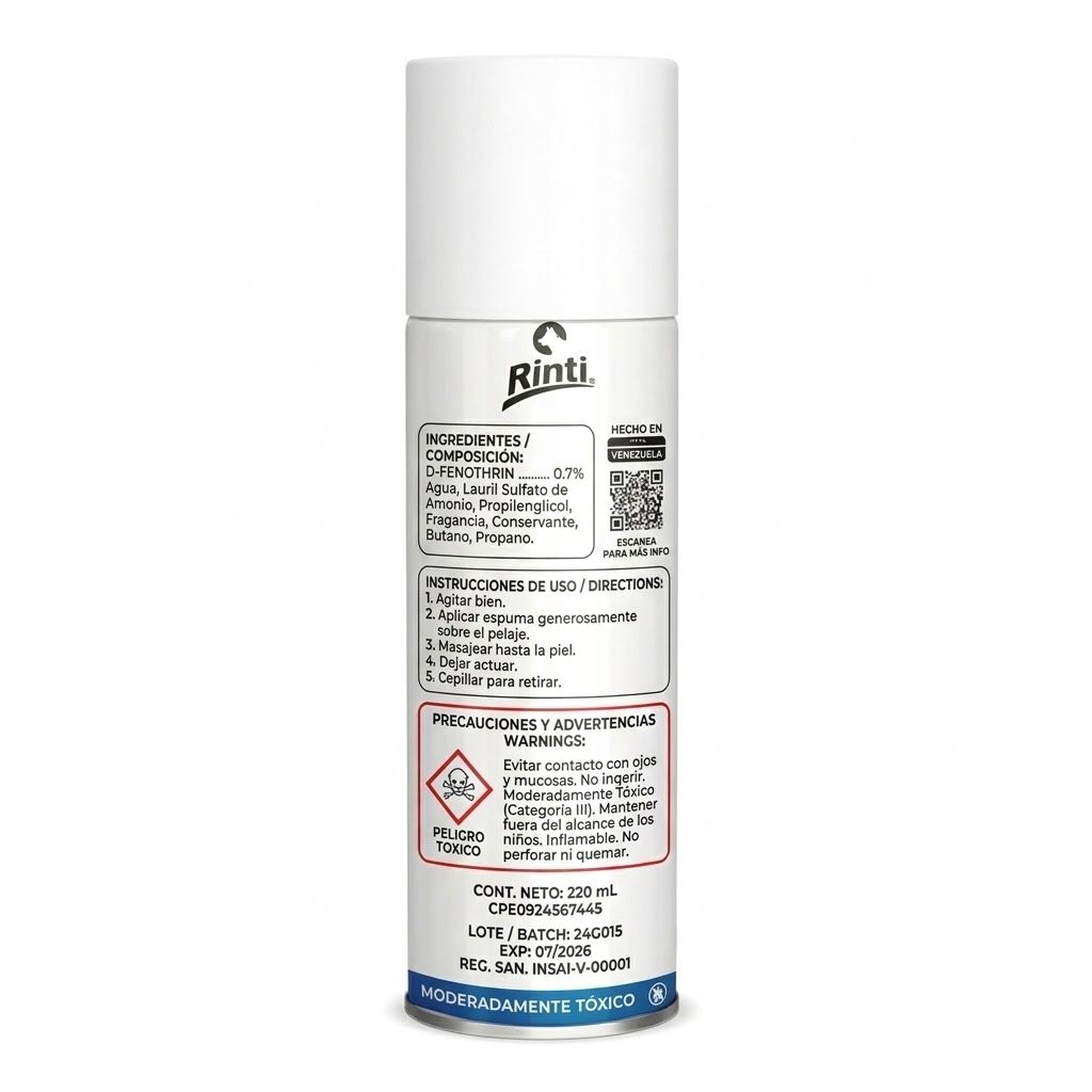 Rinti Espuma de Baño Seco 220 ML - Higiene Práctica y Desodorante para Mascotas - Miniatura 3