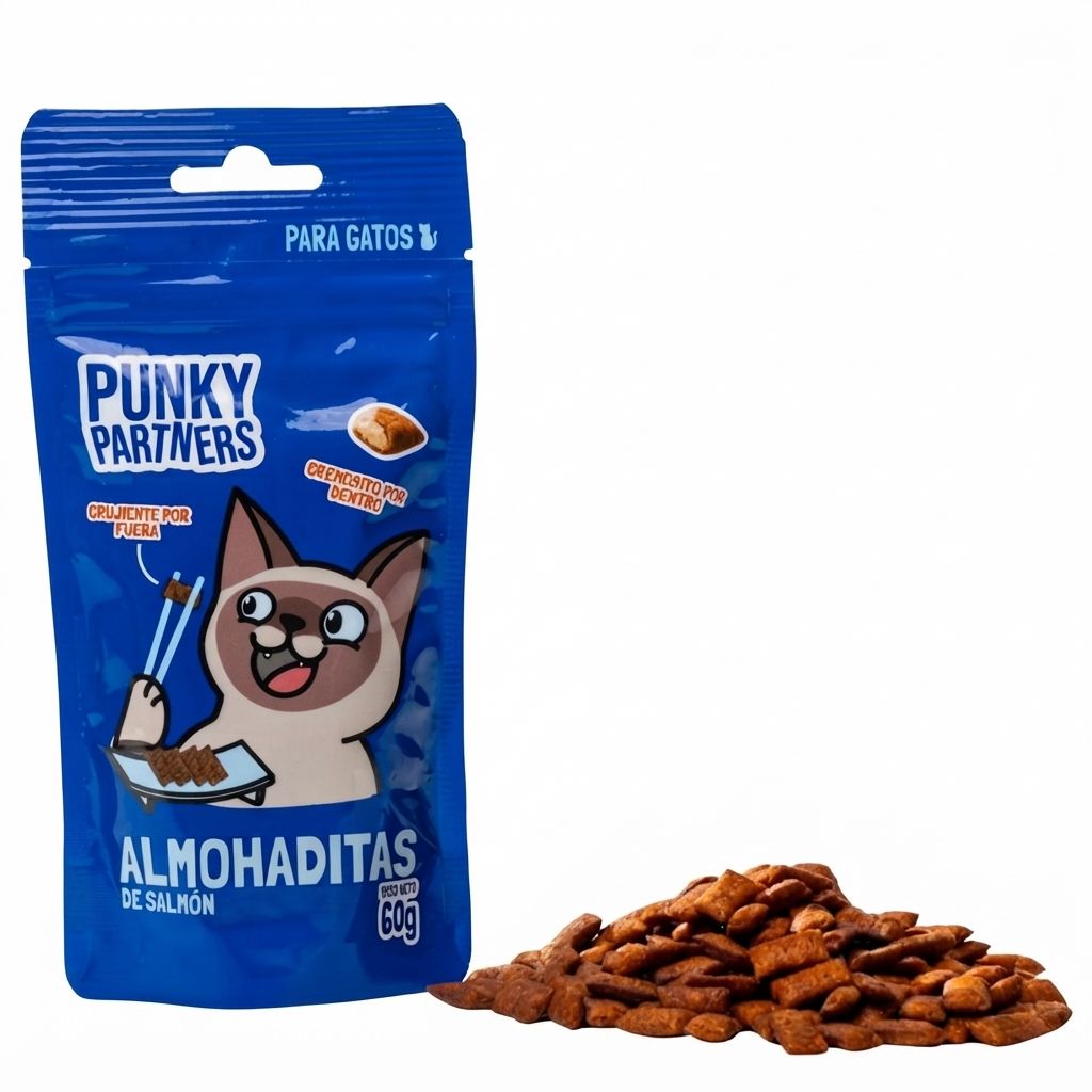 Punky Partners Snacks Almohaditas Crujientes Sabor Salmón para Gatos 60 g