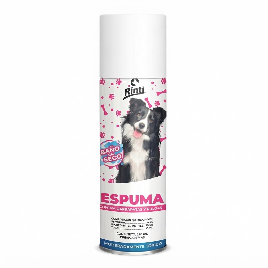 Rinti Espuma de Baño Seco 220 ML - Higiene Práctica y Desodorante para Mascotas
