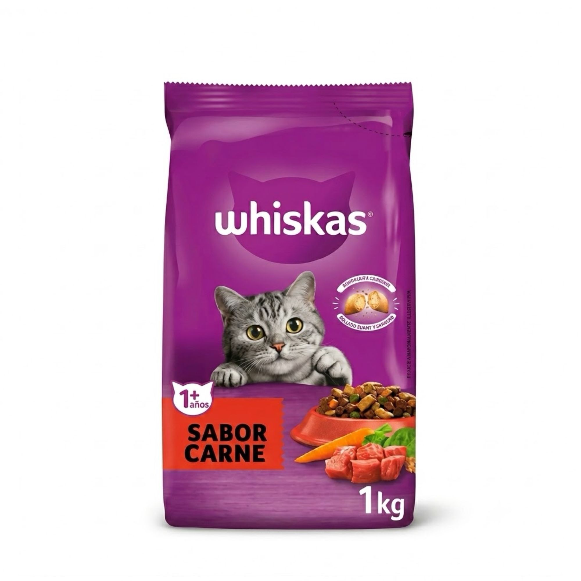 Whiskas 1 Kg Alimento Seco para Gatos Adultos Sabor Carne 