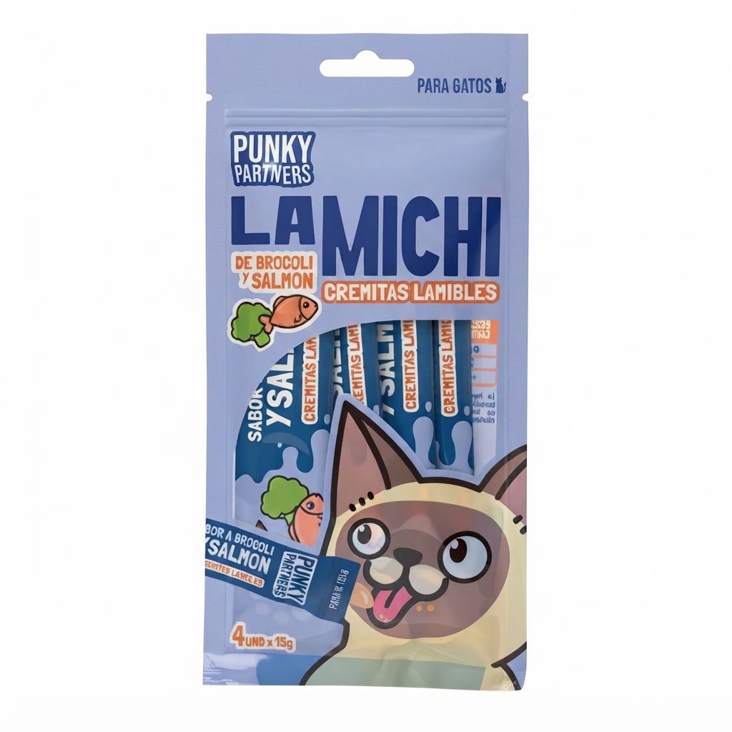 Punky Partners Michi Salmón Snack Cremoso para Gatos - Pack 4 Unidades
