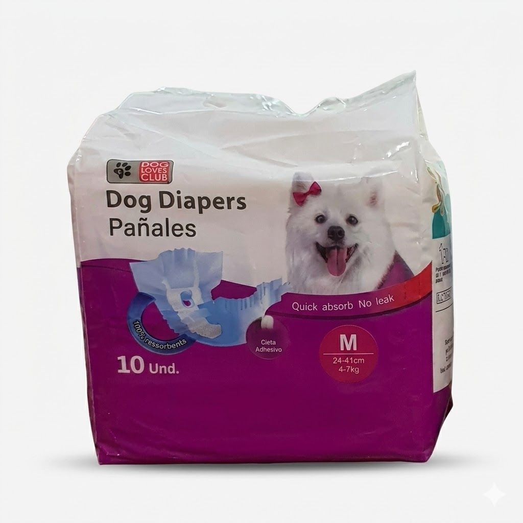 Pañal Absorbente para Perros Talla M Cómodo Desechable Hembra Macho