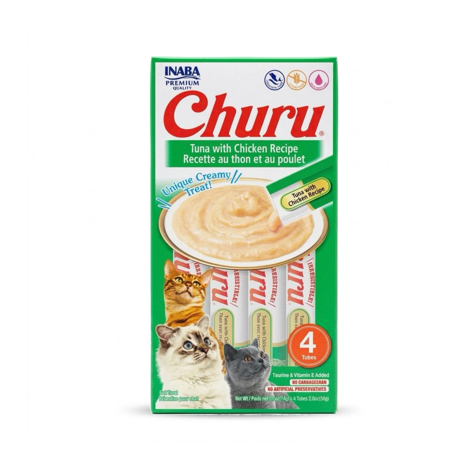 Inaba Churu Pack 4 x 56 gr Snack Húmedo y Cremoso para Gatos Sabor Atún y Pollo - Mix Proteína 