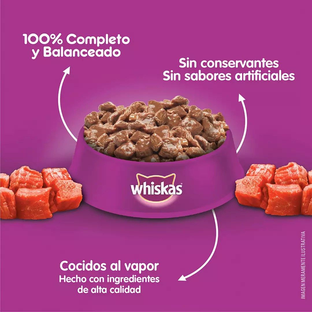 Whiskas Alimento Húmedo para Gatos Adultos Sabor Carne - Sobrecito 85 g - Miniatura 5