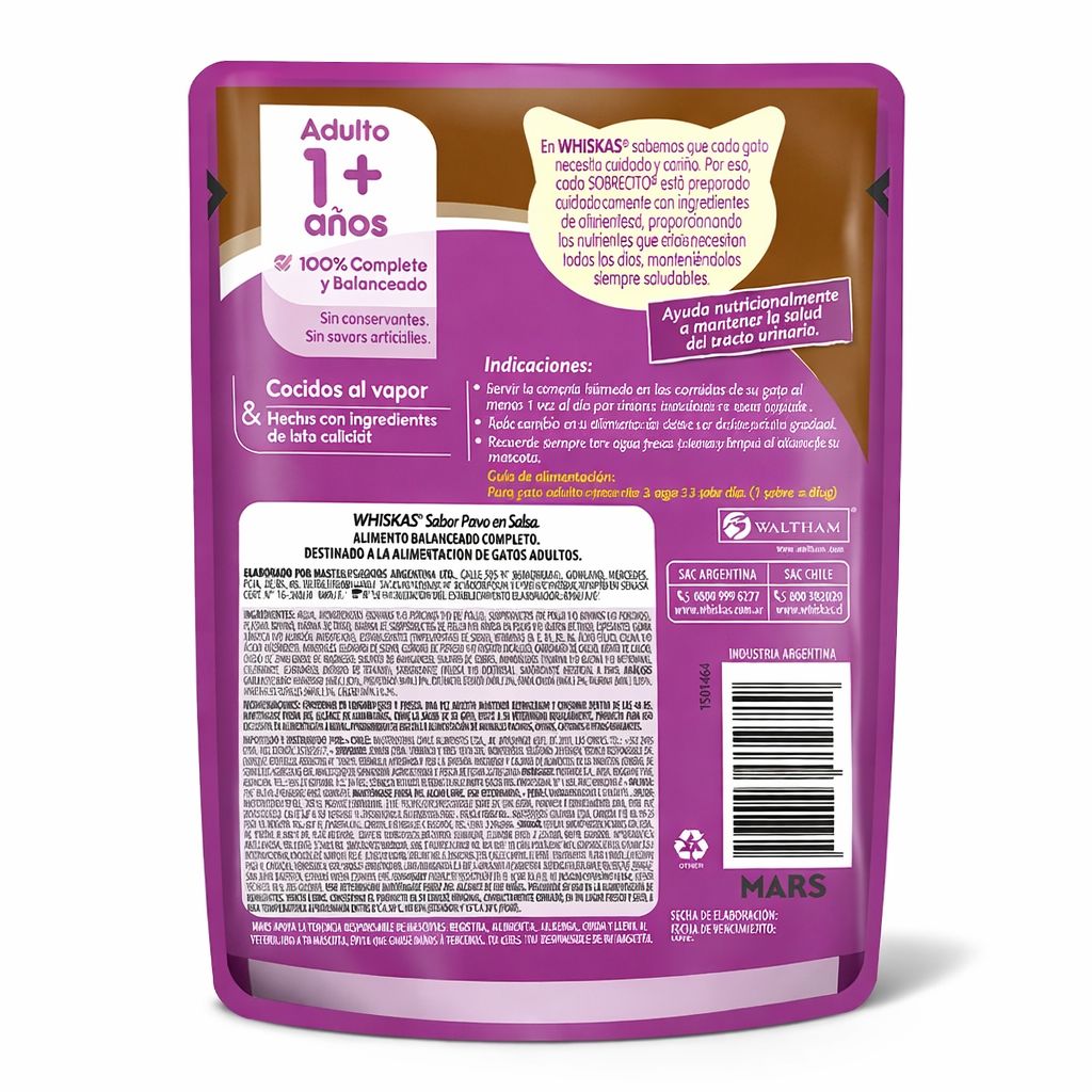 Whiskas Alimento Húmedo para Gatos Adultos Sabor Pavo - Sobrecito 85 g - Miniatura 2