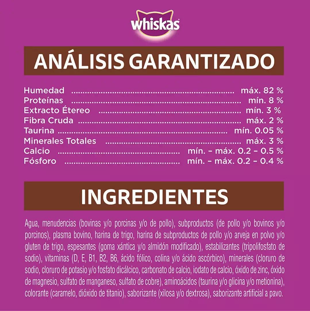 Whiskas Alimento Húmedo para Gatos Adultos Sabor Pavo - Sobrecito 85 g - Miniatura 3