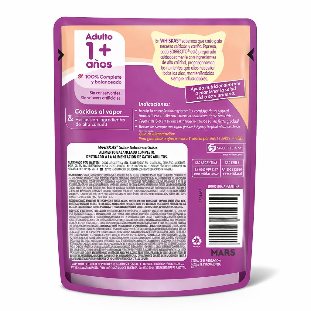 Whiskas Alimento Húmedo para Gatos Adultos Sabor Salmón - Sobrecito 85 g - Miniatura 2