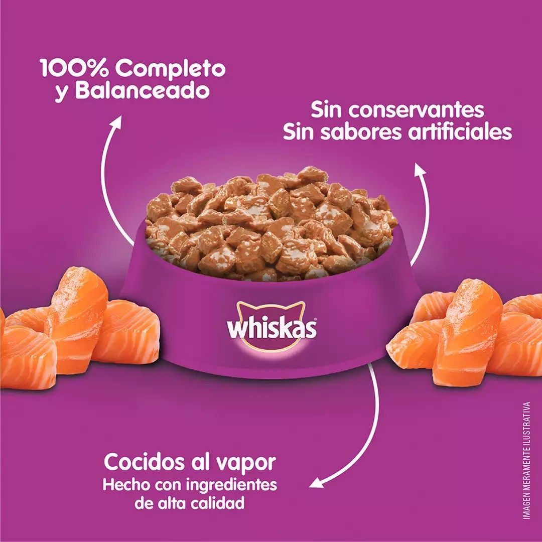 Whiskas Alimento Húmedo para Gatos Adultos Sabor Salmón - Sobrecito 85 g - Miniatura 4