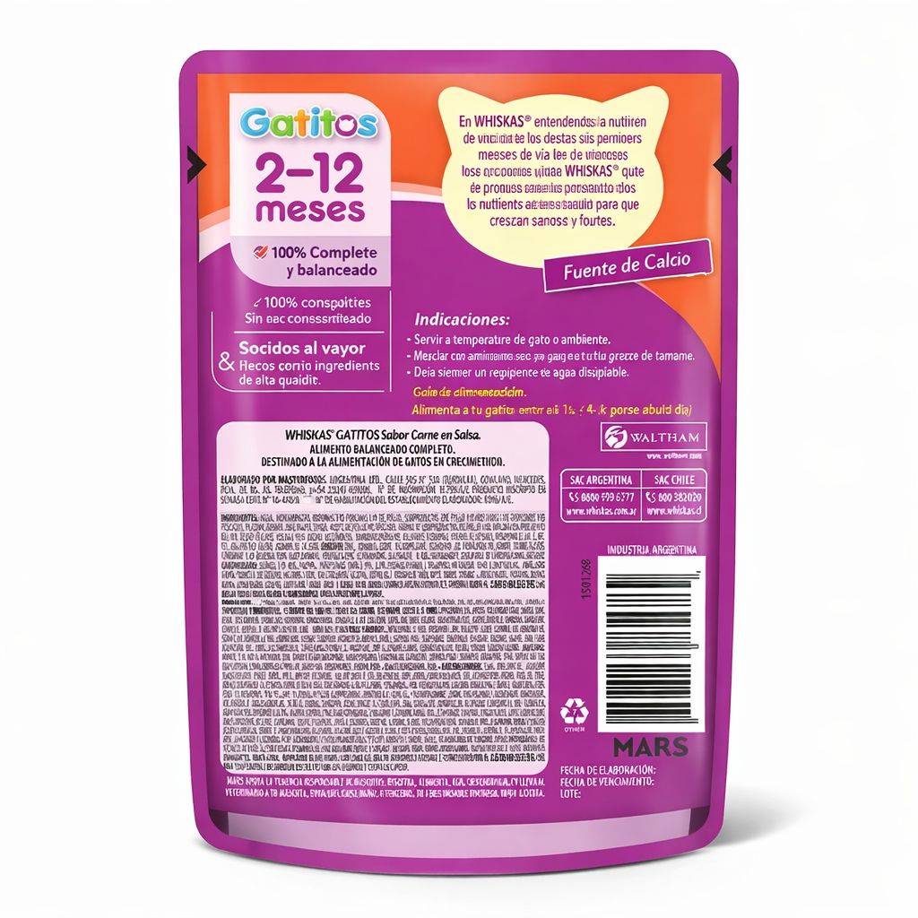 Whiskas Alimento Húmedo para Gatitos Sabor Carne - Sobrecito 85 g - Miniatura 2