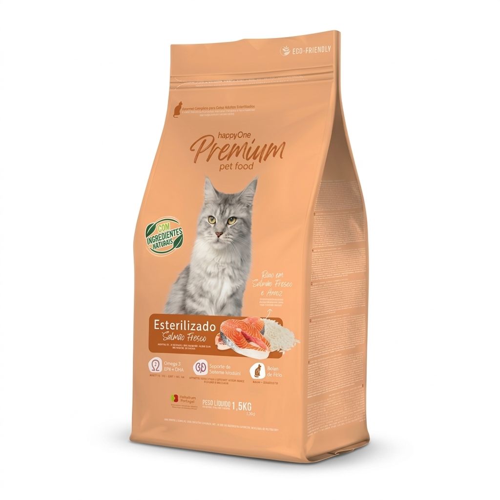 Happy One Premium 1,5 Kg Alimento para Gatos Esterilizados con Salmón Fresco  - Imagen 1