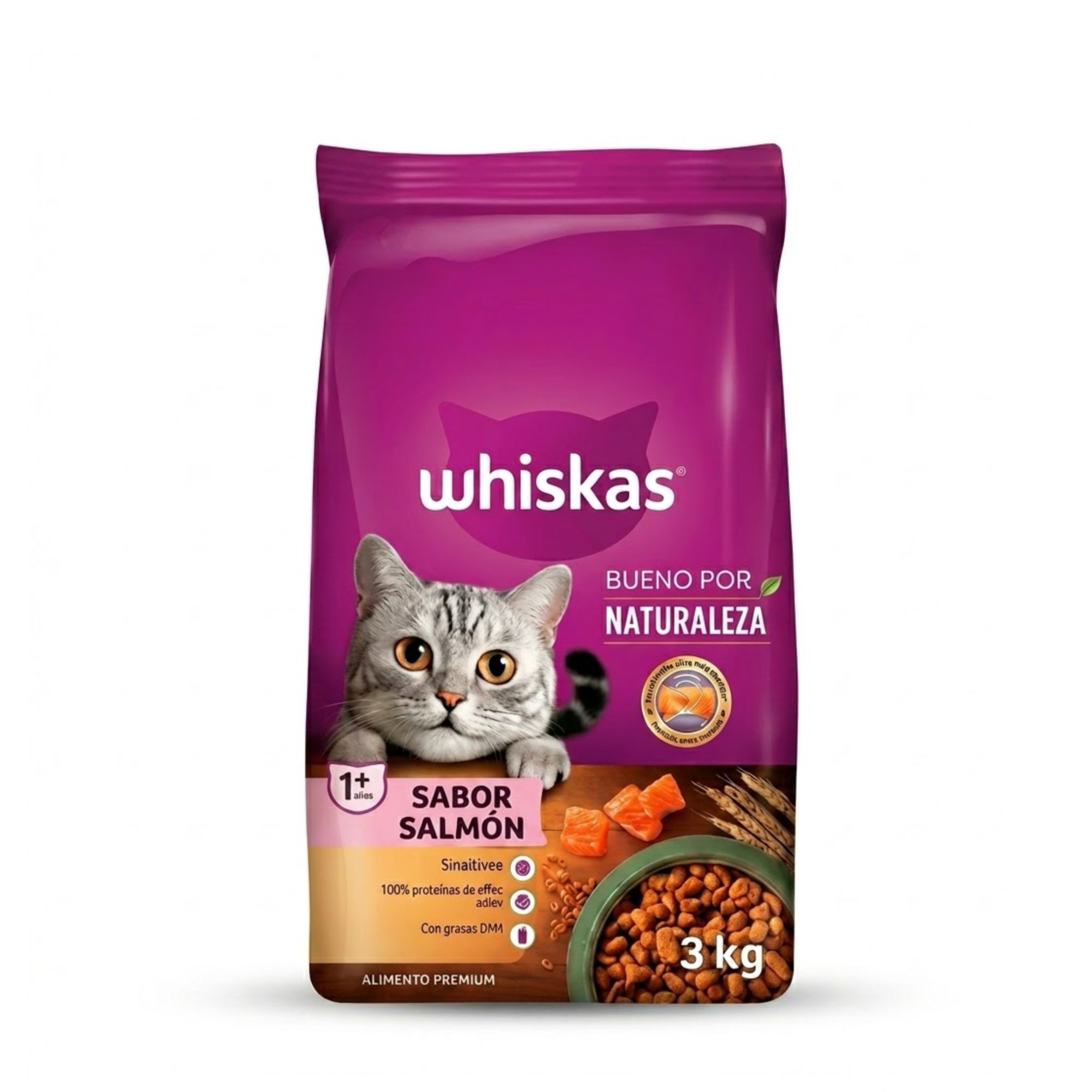 Whiskas 3 Kg Alimento Seco para Gatos Adultos Sabor Salmón