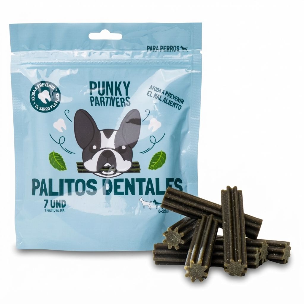 Punky Partners Palitos Dentales 7 Unidades - Snacks Masticables para Limpieza de Sarro y Aliento Fresco - Imagen 1