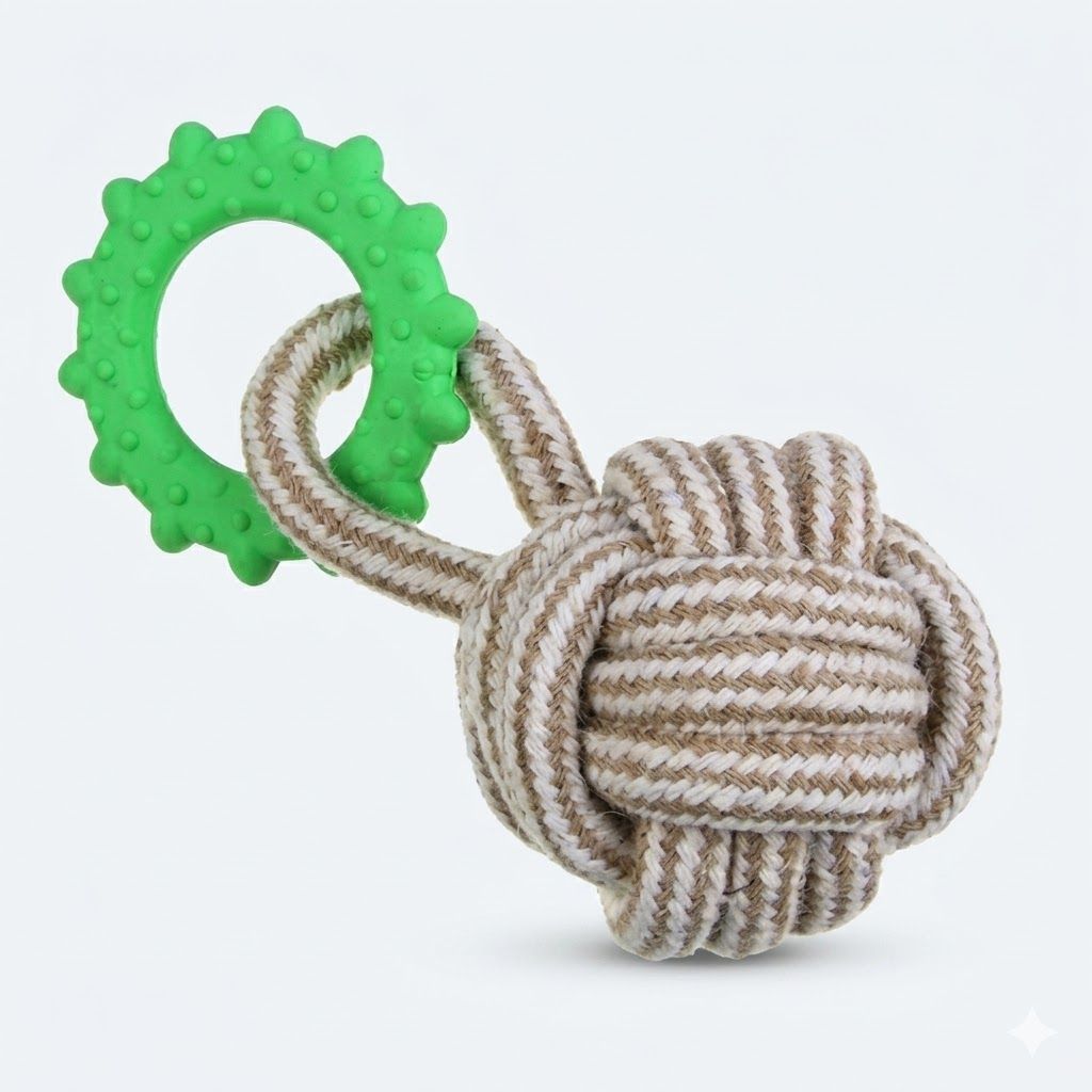Juguete Nudo Anillo Beige Verde GUAO 31cm Resistente Mascotas